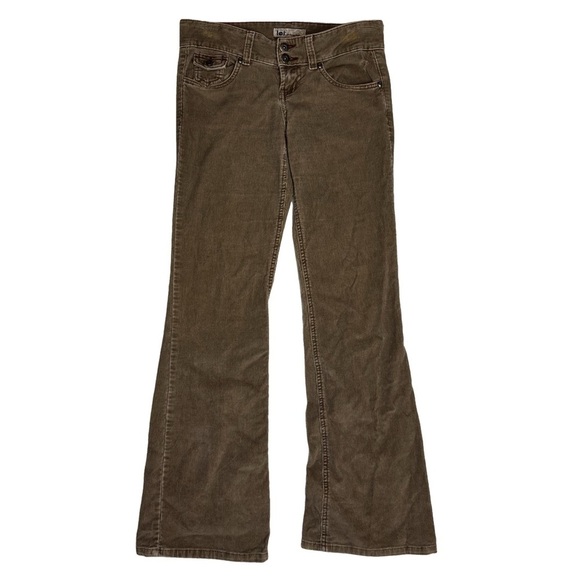 l.e.i. Pants - l.e.i. Brown Corduroy Pants Size 3 Double Button Front Distressed Flare Vintage